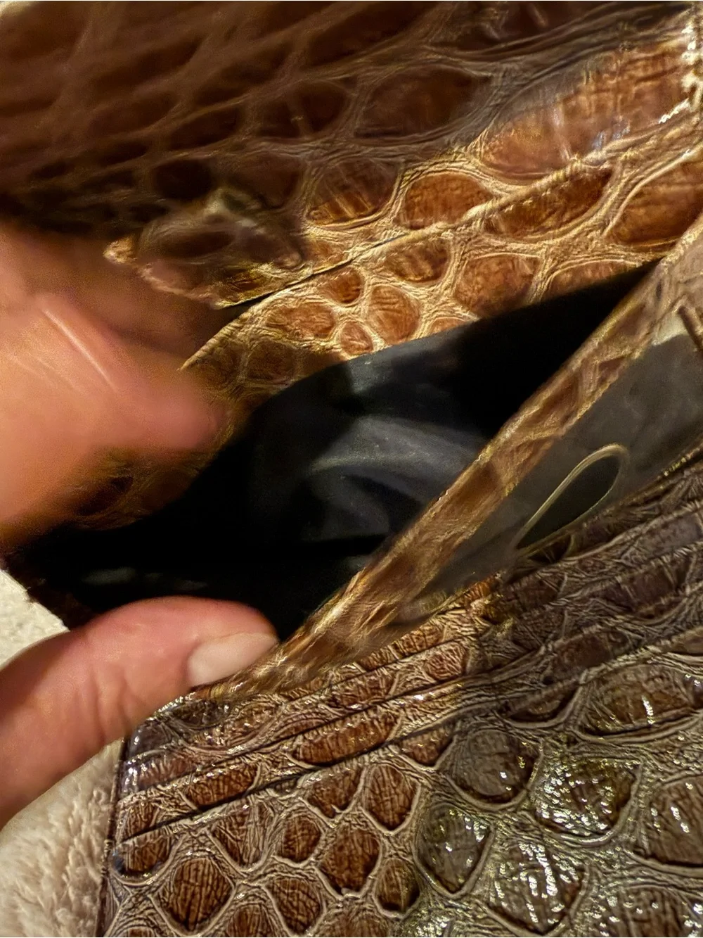 GUESS Metallic Taupe Croc-Embossed Clutch with Buckle